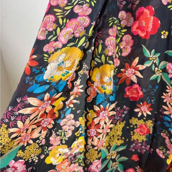 Johnny Was Floral Print Scalloped Edge Albany Tie Waist Pants Size L - Picture 5 of 11